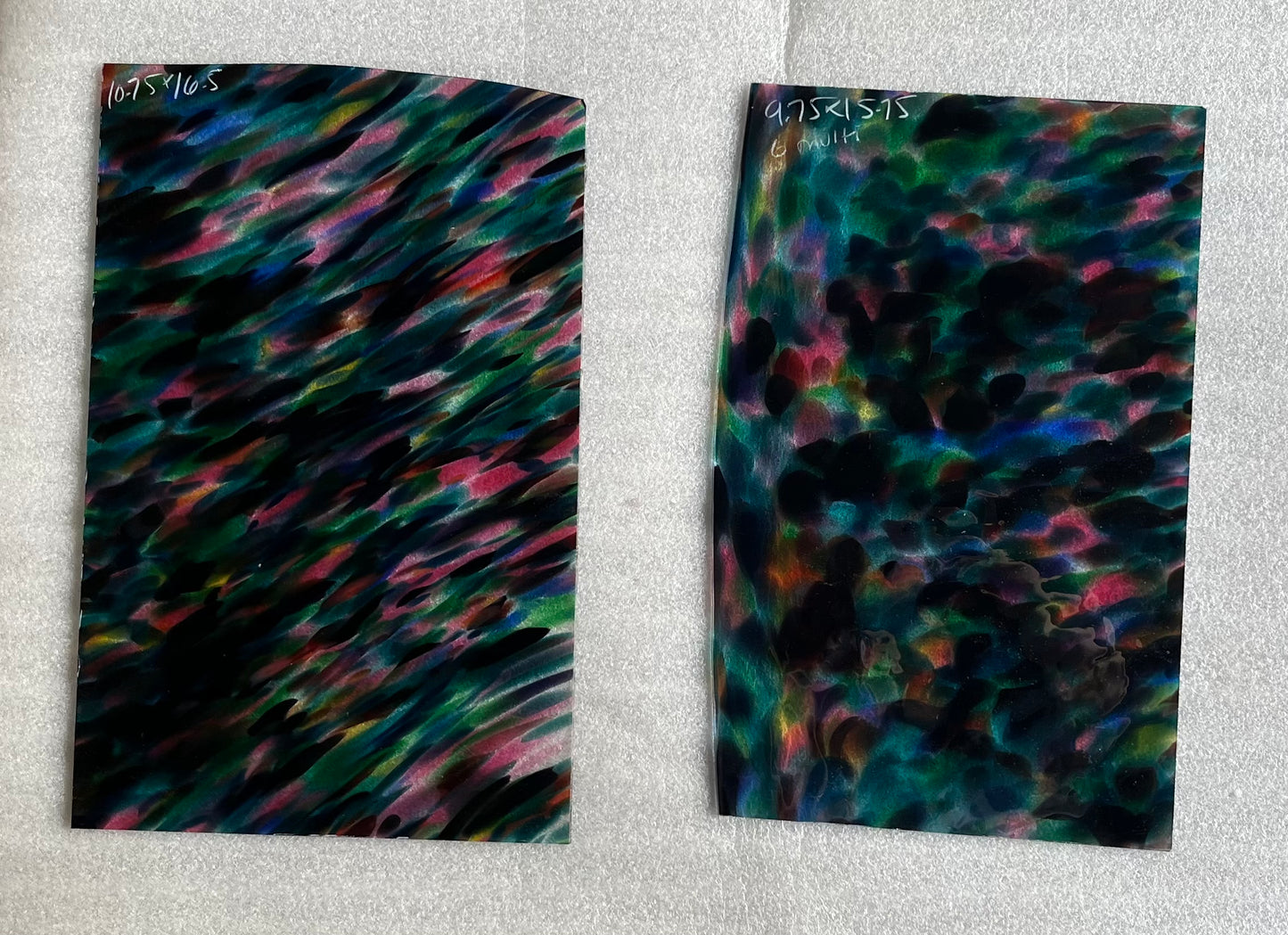 G Multi Multiple colors on clear transparent glass.